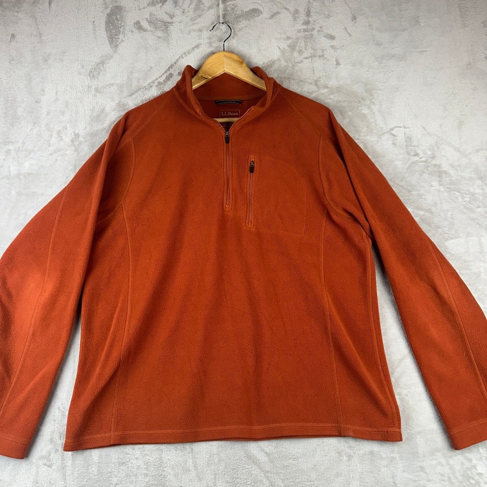 LL Bean Men's Fleece Quarter Zip Pullover Rust Orange Long Sleeve Size L